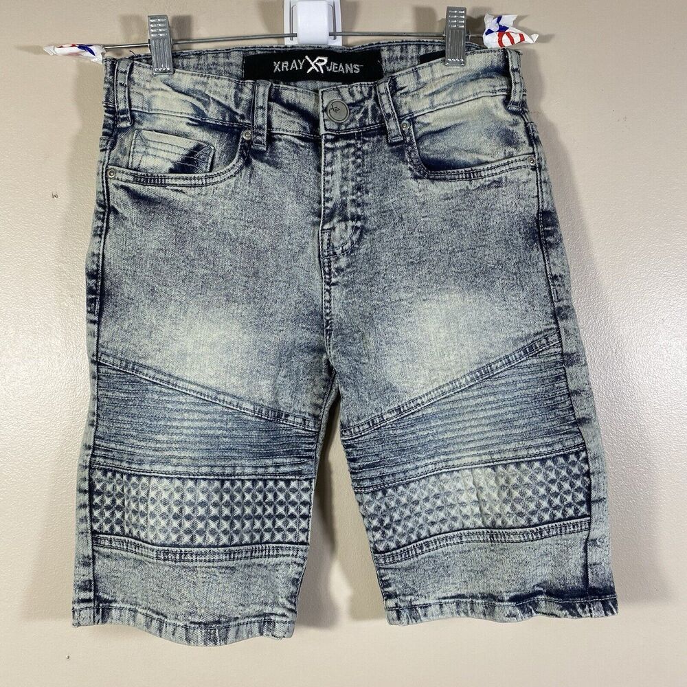 XRAY Jean Shorts 12W  28x9 Blue Ribbed Denim Acid Wash Moto Biker Y2K Jorts